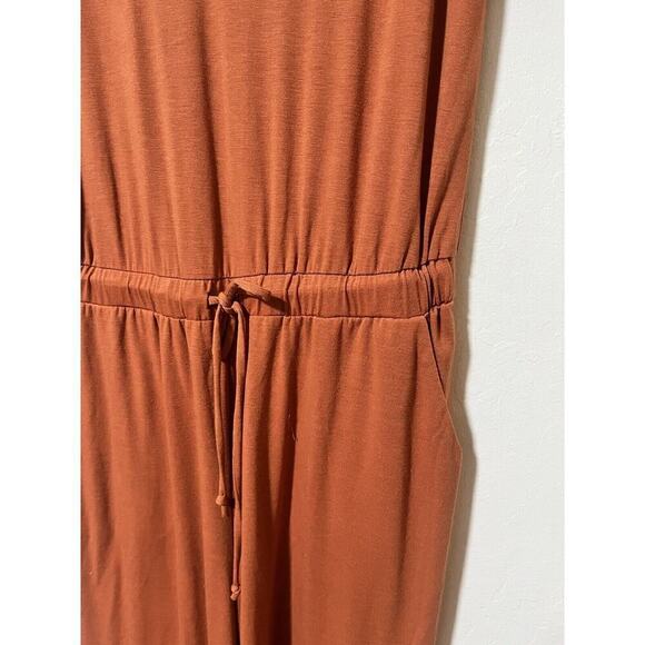 Soft Surroundings Roslyn Drawstring Jumpsuit Size M Rust Orange Stretch Lounge - Picture 3 of 6